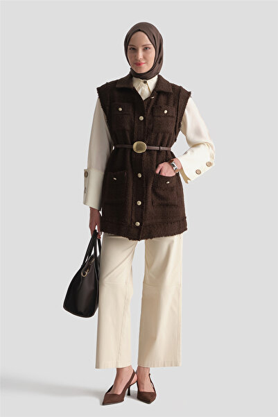 Armine Silvery Tweed Vest Brown