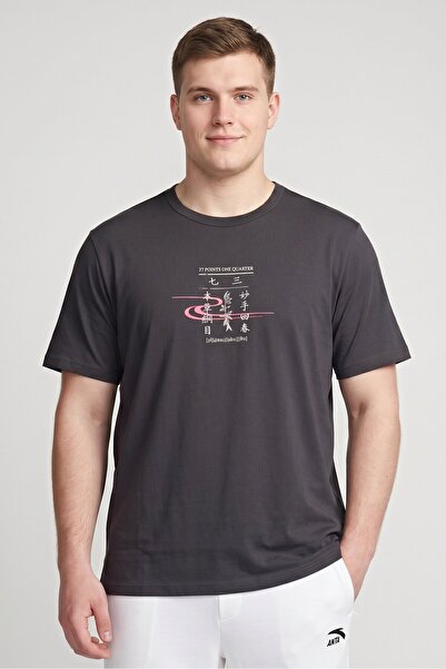 Anta Men Sportswear Fit Short Sleeve Outdoor T-Shirt, Dark Grey