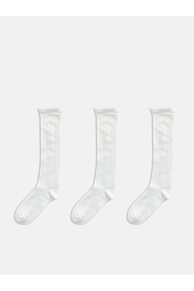 LC Waikiki Lcw Kids White Patterned Girls' Knee Socks with Nevavm Difference