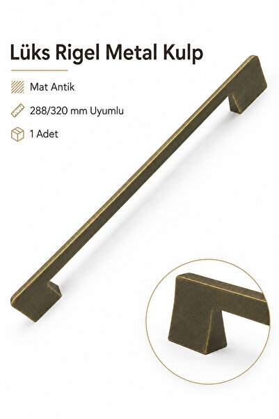 Badem10 RİGEL Lüks Metal Dolap Çekmece Kulpu Mat Antik 288/320 mm 1 Adet Mobi...
