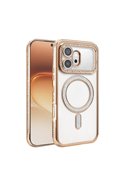UnDePlus Huawei Honor 600 Kılıf M-Safe Şarj Uyumlu Simli Kamera Kenar Taşlı K...