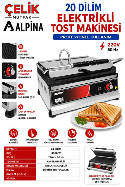 ALPİNA MUTFAK Alpina Tost Makinesi Sanayi Tipi Elektrikli Döküm Plaka Tostçu ...
