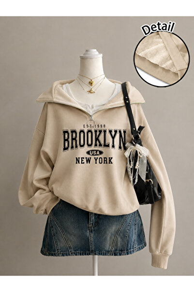 Revasser Unisex Erkek/Kadın BROOKLYN1998 Özel Baskılı Renkli Dik Yaka Yarım F...