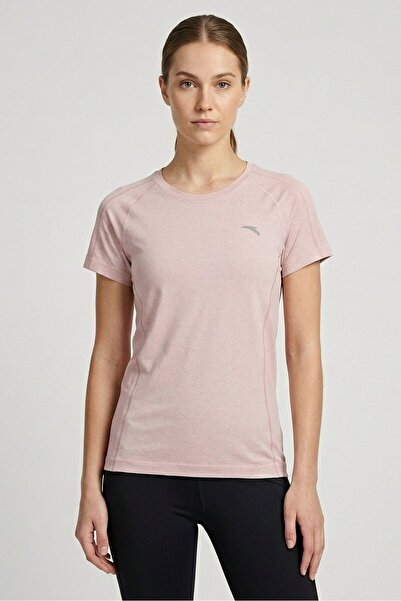 Anta Women Slim Fit Short Sleeve Running T-Shirt, Heather Pink