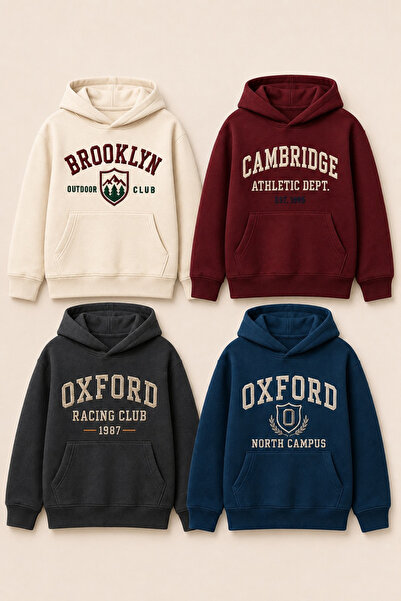ESİLA KİDS Children's Printed 4-Piece Hooded Sweatshirt – College Printed Uni...