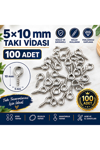 Takı Vidası 5×10 Mm Halkalı Vida Epoksi Takı Vidası 100 Adet