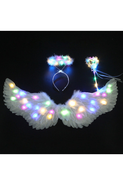 VUCATIN Wing Costume Kids,Feather Wings and Halo with LED Lights,Headband Tul...