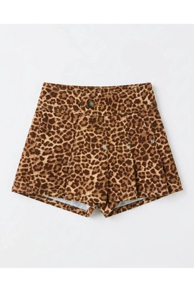 mirkidsclub Girl's Leopard Patterned Denim Shorts Skirt