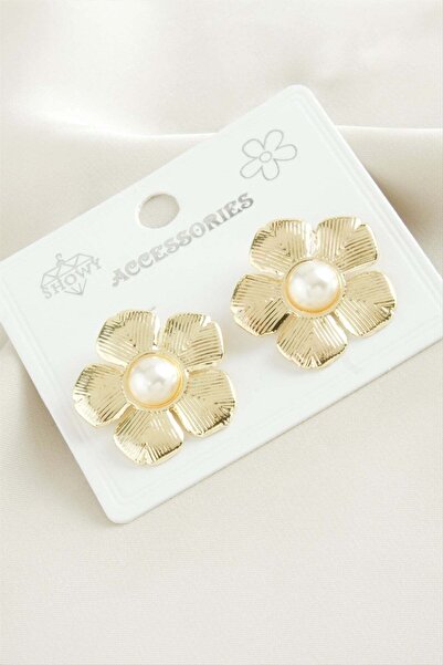 TakÇalıştır Flower Pearl Metal Earrings