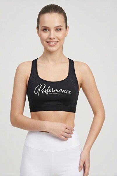 Anta Women Graphic Print Padded Training Sports Bra, Black