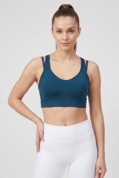 Anta Women Brand Logo Padded Training Sports Bra, Teal Blue