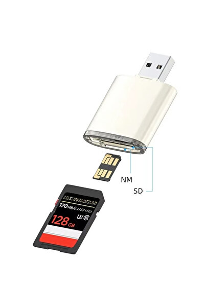 Alfais 6082 Usb 3.0 2 Port Hafıza Kartı Okuyucu SD SDXC NM Çoklu Kart Dönüştürücü