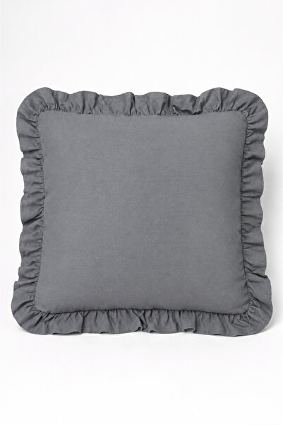 YUNUSOĞLU HOME 1 Adet Antrasit Fırfırlı Dekoratif Kırlent Kılıfı %100 Pamuk 45x45 cm