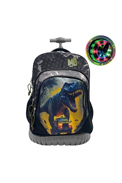 OEM Ghiozdan troler clase primare, negru, model dinozaur, troler – spațios, c...