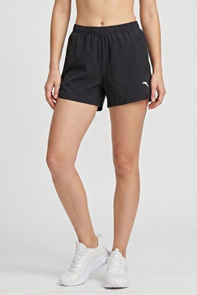 Anta Women Regular Fit Brand Logo Training Shorts, Black