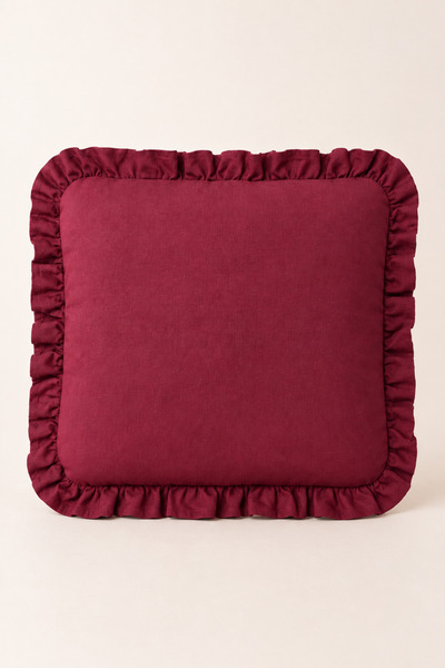YUNUSOĞLU HOME 2’li Bordo Fırfırlı Dekoratif Kırlent Kılıfı %100 Pamuk 45x45 cm