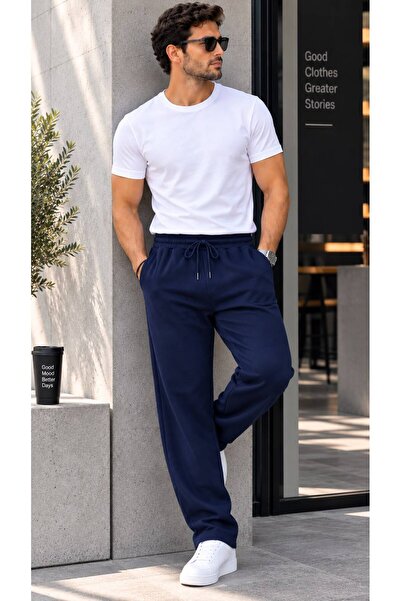 Leopars Navy Blue Men's Baggy Sweatpants Oversize Loose Fit Comfortable Fit C...