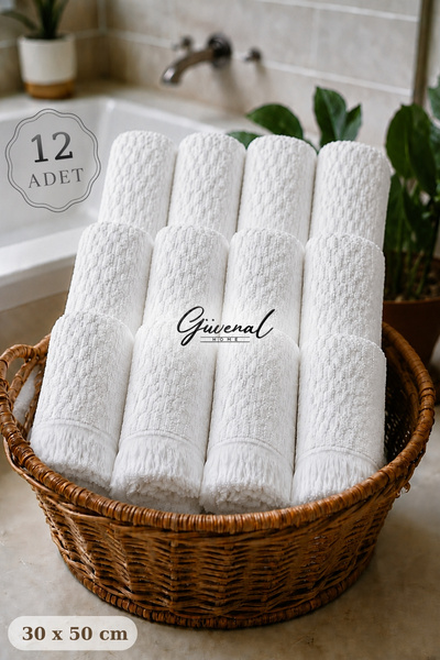 Güvenal Însoțitorul meu |   Set de 12 prosoape albe cu model în relief și fra...