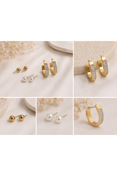Archhazel Jewelery 6 قطع من الأقراط الفولاذية مع اللؤلؤ