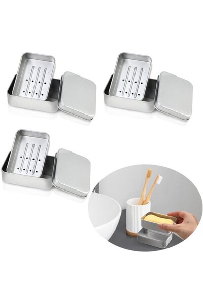 Morvena Picks Set de vase de săpun din bandă de aluminiu din 3 piese cu capac...