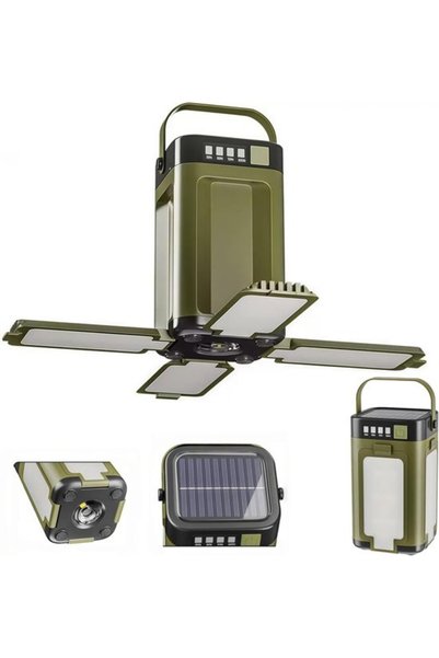Morvena Picks Lumină de camping LED solară/USB reîncărcabilă, 4 panouri pliab...