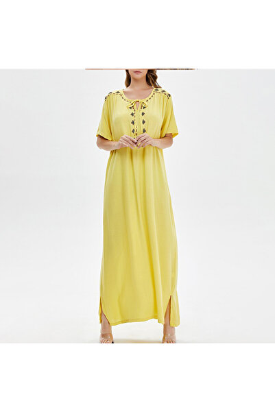 dorbe Women's Yellow Embroidered Maxi Dress