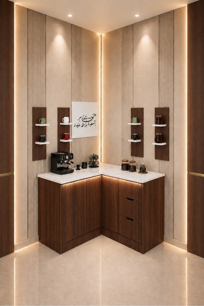 coffee world Modern Corner Illuminated Coffee Corner White Wood Grain Coffee ...