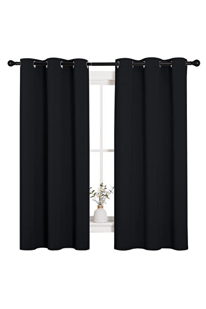 Morvena Picks Pachet de 2 perdele de culoare neagră uni, izolate termic, perf...