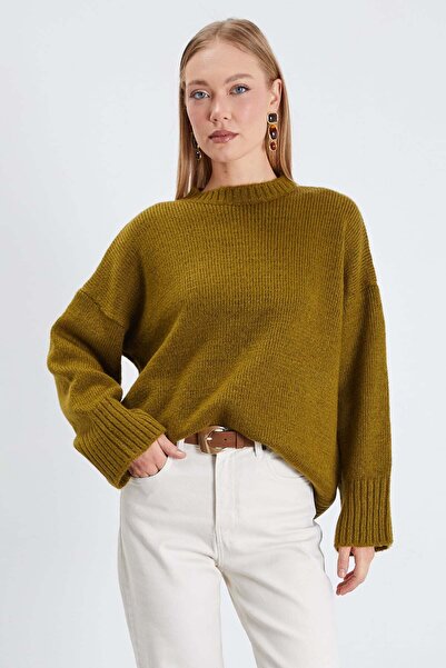 Fulla Moda Basic Crew Neck Oversize Knitwear Sweater