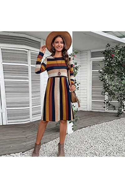 dorbe Women's Multicolor Striped Long sleeve Midi Dress