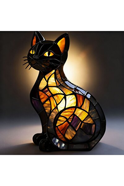 Morvena Picks Lampă de masă Cat Looking Up (funcționată cu baterie) - Lampă d...