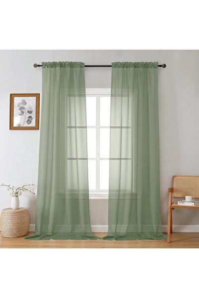 Morvena Picks Perdele transparente verde salvie (set de 2 piese, 106,7x213,3 ...
