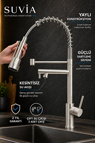 SUVİA Industrial Kitchen Faucet Professional Spring Spiral Flexible Sink Tap ...