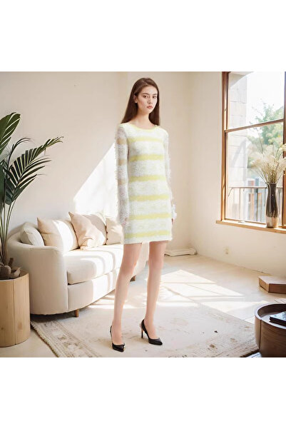 dorbe Women's Yellow Striped Long sleeve Dress