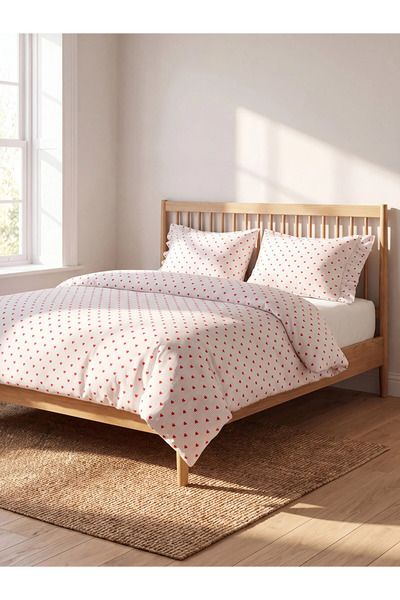 LC Waikiki Lcw Home Mixed Striped Heart Pattern Double Duvet Cover Set