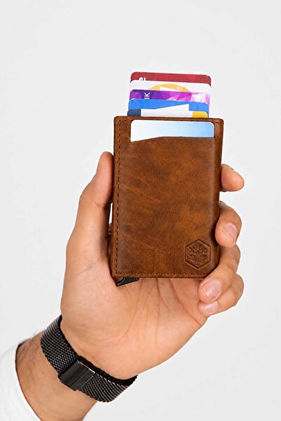 lumberjack Men's Brown Mechanism Card Holder Wallet Compact Card Holder with ...