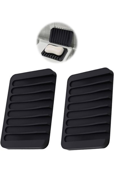 Morvena Picks Pachet de 2 vase de săpun din silicon negru în unghi cu orifici...