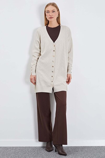 Fulla Moda Cardigan jacquard cu decolteu în V și nasturi