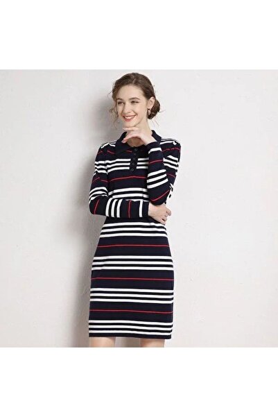 dorbe Women's Dark Blue Striped Long sleeve Dress