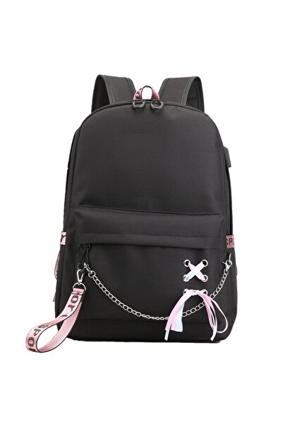 Morvena Picks Rucsac de școală Ribbon, material, negru, 45 x 32 x 15 cm