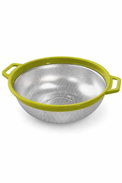 Raneel Kazançlı Alışveriş Round Metal Strainer with Handle Large Size Green