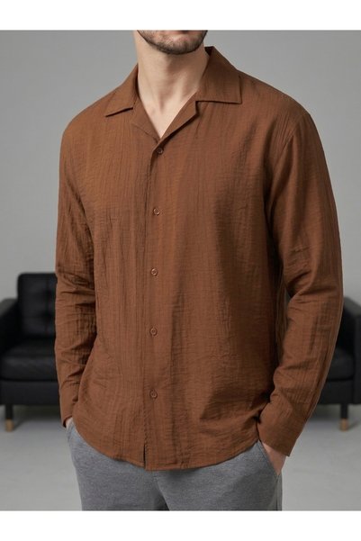 urban wear URBAN ERKEK KAHVE Dökümlü Gömlek - 2601