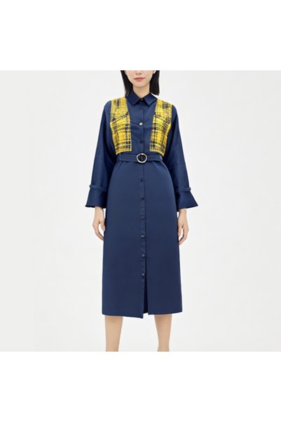 dorbe Women's Dark Blue Plaid Shirt dress