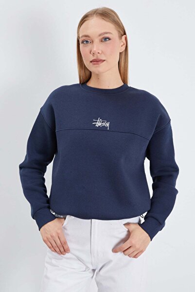 Fulla Moda 3 Thread Signature Embroidered Oversize Sweatshirt with Stopper