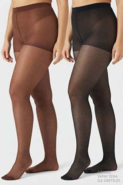 Cottonhill Chiloți subțiri 15 Denier Black-Chestnut 2-pack Plus Size