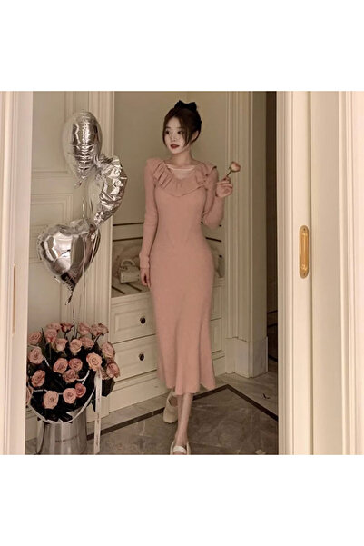 dorbe Women's Pink Mermaid Long sleeve Midi Dress