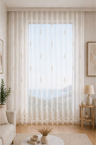 Premier Home Grek Elit Aplik 16163 Brode Special Size Tulle Curtain 280X260 W...