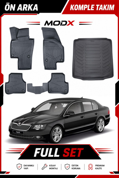 MODxAUTO Skoda Super B 2013 Model 5D Havuzlu Paspas + 3D Bagaj Havuzu PREMIUM A+