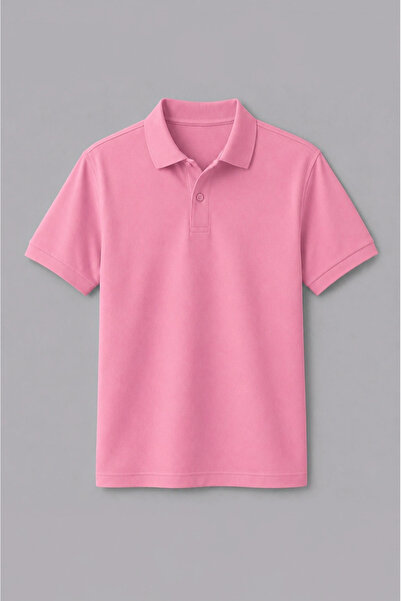 Bilge Trend Unisex , Kız Erkek Çocuk PEMBE Polo Yaka Kısa Kol Okul T-Shirt