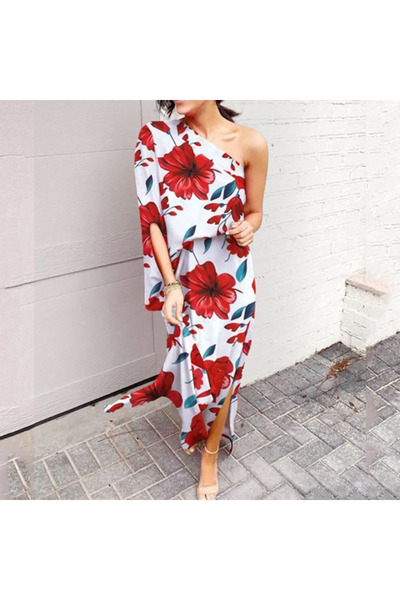 dorbe Women's White Floral One shoulder Maxi Dress